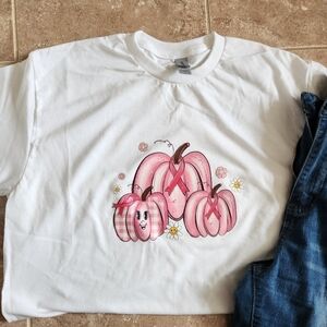 PUMPKIN PINK RIBBON BREAST CANCER AWARENESS GRAPHIC TEE